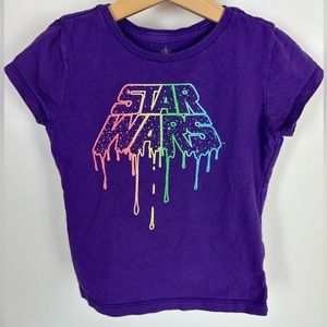 $4/25 - Star Wars Disney Rainbow Tee Purple Drip -‎ Girls Small 5/6
